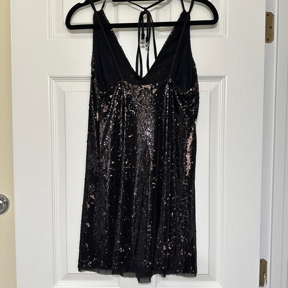 Free People Double Take Sequin Slip Mini Dress Black Rose Combo - Size XS - Picture 6 of 10